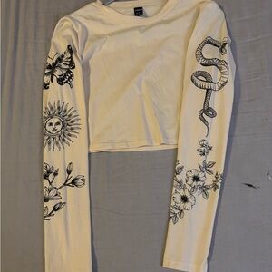 Cream Graphic Long Sleeve Top